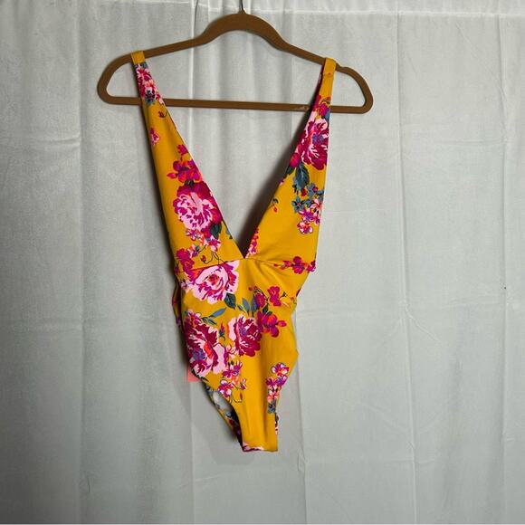 NWT Maaji Reversible Floral Print V Neck Low Back One Piece Swimsuit Size Medium - Picture 3 of 9